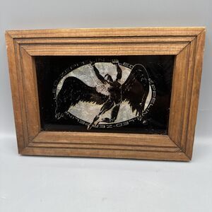 Vintage Led Zeppelin Carnival Prize Glass Mirror Man Cave Barware Wood Frame